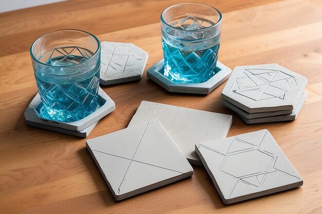 Foto diy-beton-coaster-set mit geometrischen designs