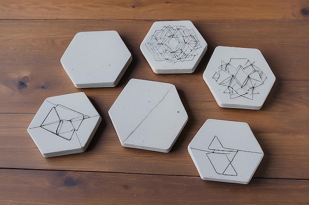 Foto diy-beton-coaster-set mit geometrischen designs