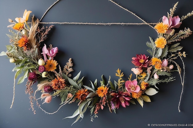 DIY-Blumenkränze mit getrockneten Botanika und Schnur, um eine handgefertigte botanische Wand zu gestalten