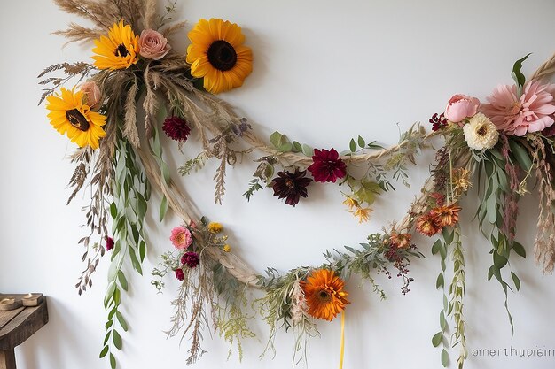 Foto diy-blumenkränze mit getrockneten pflanzen und schnur