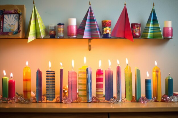 Diy menorah feita de materiais reciclados para Hanukkah