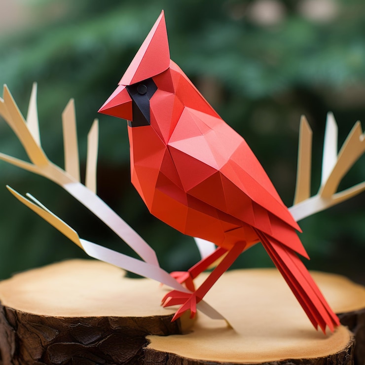 Foto diy polygon cardinal paper craft tutorial de diseño sencillo y llamativo
