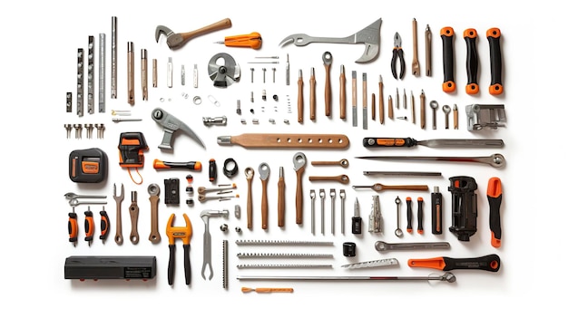 DIY-Tools-Set-Collage isoliert auf weißem Hintergrund