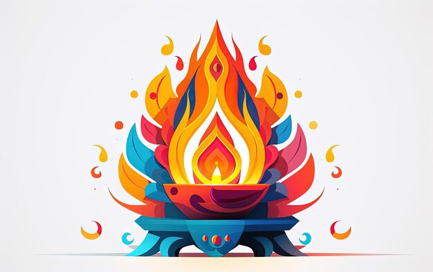 un diya colorido con fuego en el lado en el estilo de las ilustraciones inspiradas en el diseño gráfico