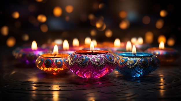 Diyas decorativos para fundo e cartões de Diwali Generative Ai