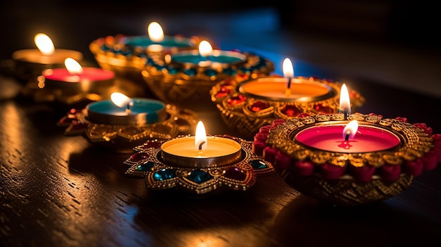 Diyas requintados para decoração de Diwali