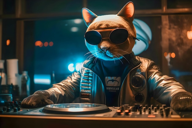 Dj Cat no fundo do estilo discoteca de sábado à noite animais antropomórficos