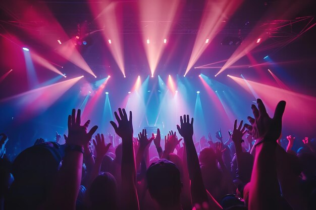 DJ concierto laser festival club manos en el club nocturno láser generativo Ai