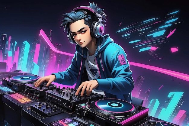 DJ de personagens de anime tocando música