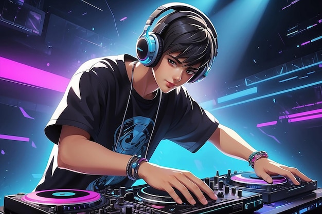 DJ de personagens de anime tocando música