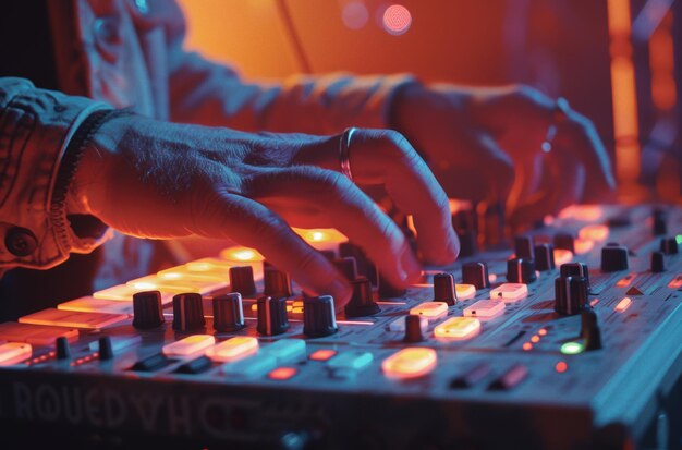 DJ dedo mano y mano trabajando en equipos de fx y control