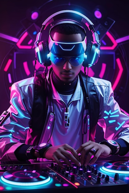 DJ futurista com luzes neon