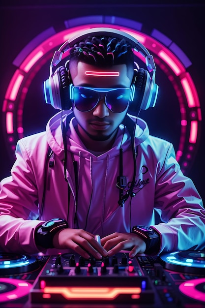 DJ futurista com luzes neon