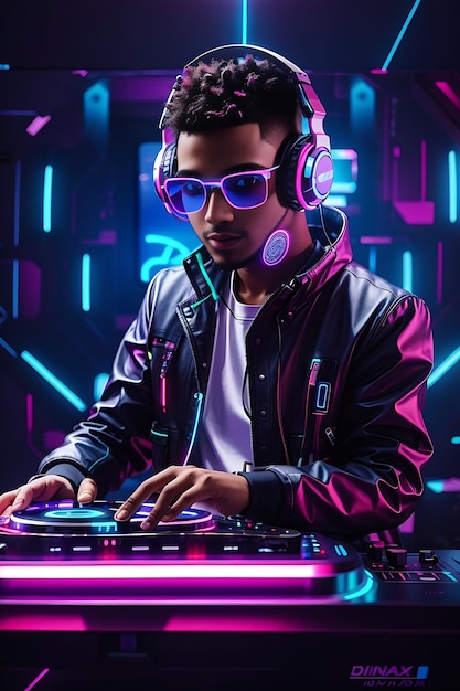 DJ futurista com luzes neon