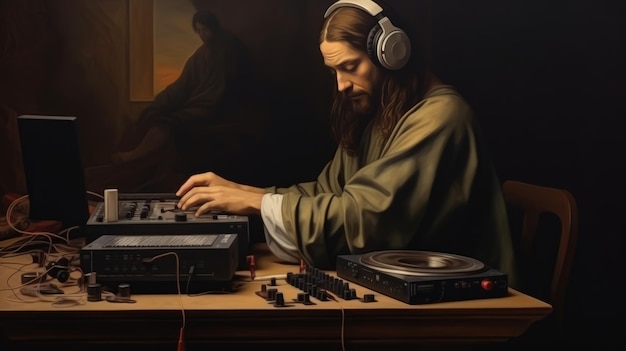 DJ masculino em uma pintura de um artista renascentista
