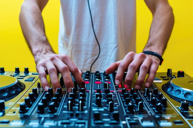 Foto dj masculino misturando música no console no estúdio