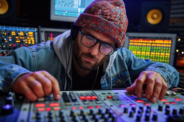 Foto dj mezclando canciones en una consola