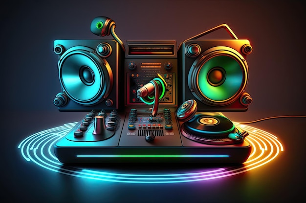 DJ-Mixer in Disco-Glühkopfhörern und