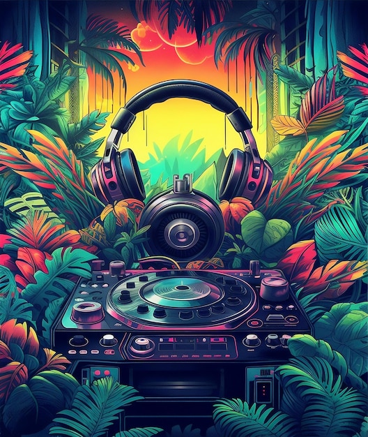DJ-Party-Flyer mit Dschungel-Hintergrund