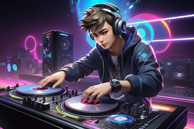 DJ de personajes de anime tocando música