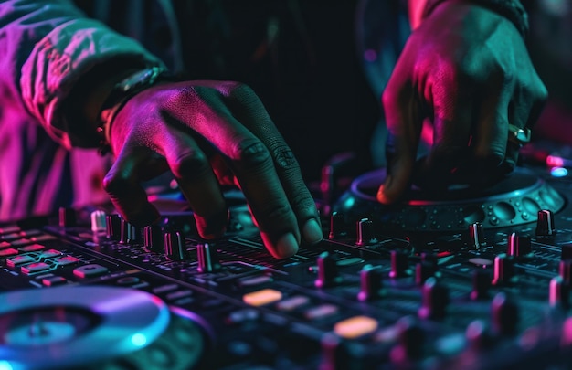 Foto un dj se está preparando para girar en un club nocturno