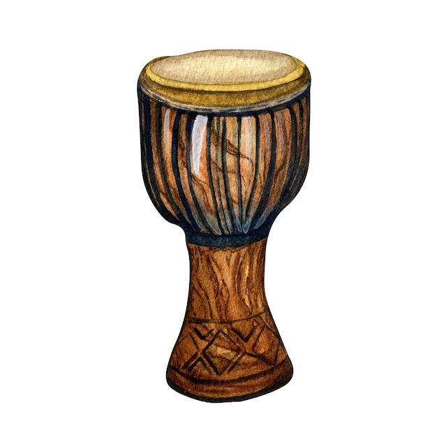 Djembe percusión instrumento musical acuarela ilustración aislado