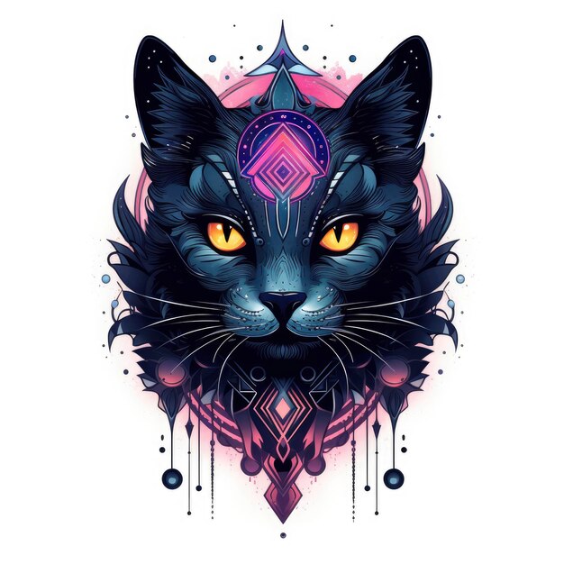 Foto dk arte una ilustración de un vector de estilo de arte del tarot de gato negro