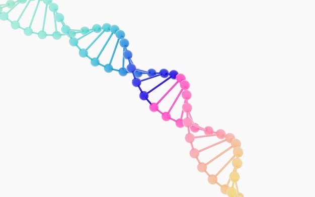 DNA colorido com renderização em 3d de fundo branco