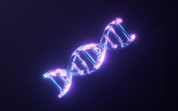 DNA com efeito de luz de néon escuro renderização 3D