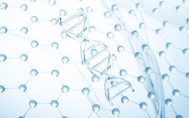 DNA com renderização 3d de fundo de estrutura molecular