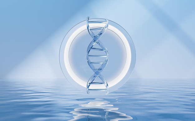 DNA com renderização 3d de fundo de superfície de água