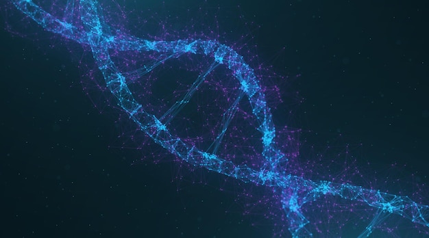 Dna composto de partículas e fundo azul