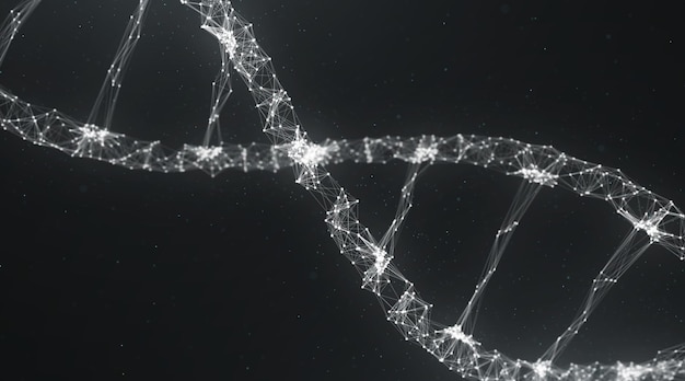 Dna composto de partículas e fundo escuro