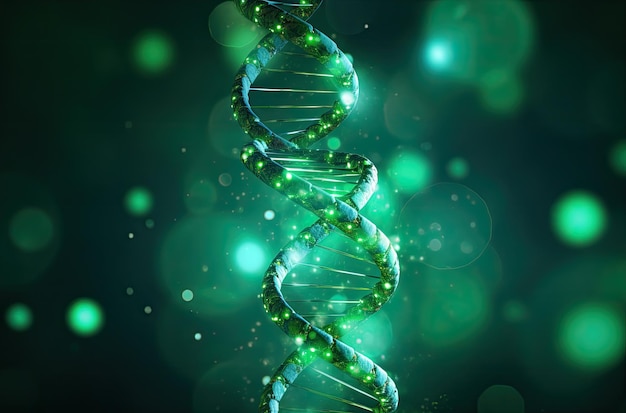 DNA-Helix auf grünem Bokeh-Hintergrund 3D-Illustration