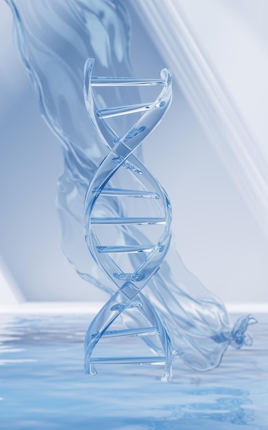 DNA mit Wasseroberflächenhintergrund 3D-Rendering