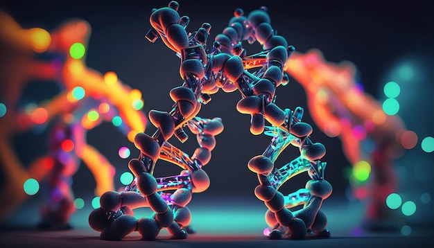 DNA-Molekül befindet sich vor einem farbigen Hintergrund abstrakte Collage Generative AI