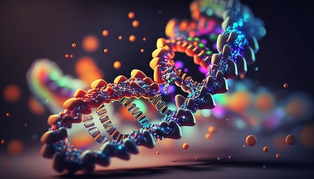 DNA-Molekül befindet sich vor einem farbigen Hintergrund abstrakte Collage Generative AI