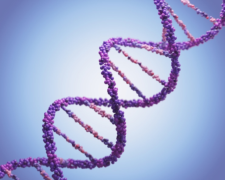 Foto dna-molekül, menschliches genom helix spiralgenetik 3d illustration.