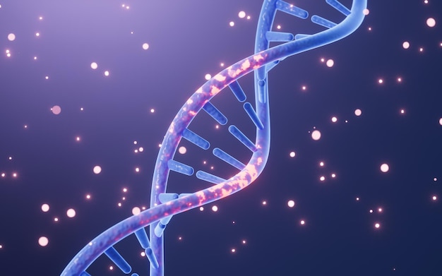 DNA mutante e renderização 3d de biotecnologia científica de moléculas