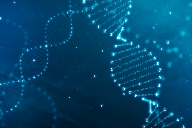 DNA-Rotation aus der 3D-Illustration des hexadezimalen Codes