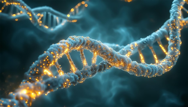 DNA-Strang Leuchtende Fäden der DNA-Helix Konzept der menschlichen Biologie