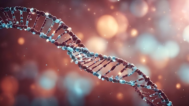 DNA-Strang mit blauem Licht Bokeh Hintergrund 3D-Rendering