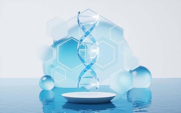 DNA-Struktur und Wasseroberfläche 3D-Rendering