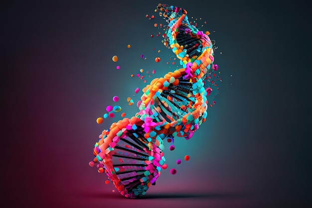 DNA surpreendente e fundo macio isolado misturam cor 3d renderização Generative Ai