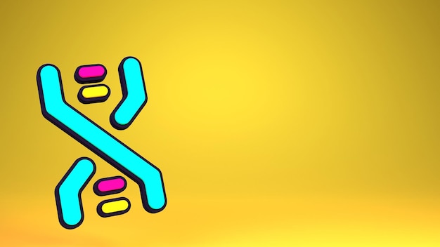 DNA-Symbol auf gelbem Hintergrund. 3D-Darstellung