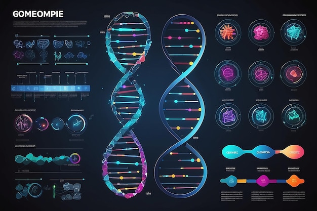 DNA-Test-Infografik Genomsequenzkarte Chromosomenarchitektur und genetische Sequenzierung Diagramm abstrakte Daten Molekularstruktur genetischer Test Genealogie-Sequenzvektor-Illustration