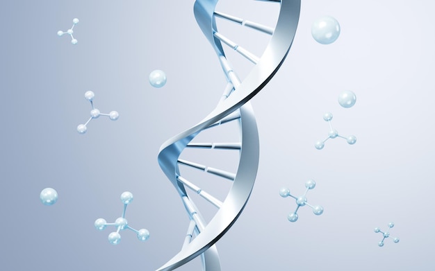 DNA und molekulare Struktur 3D-Rendering Digitale Zeichnung