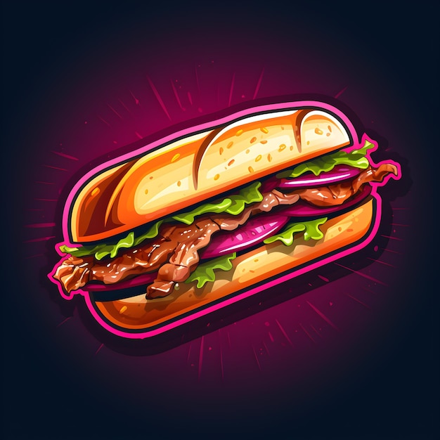 Dner Kebab sándwich retro neón icono ilustración comida rápida