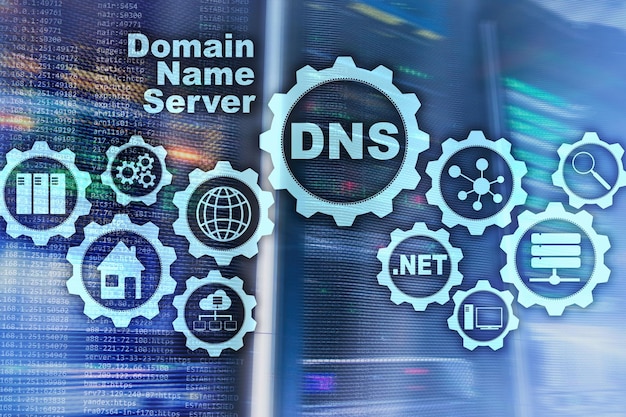 DNS Sistema de nombres de dominio Red Comunicación web Internet y concepto de tecnología digital