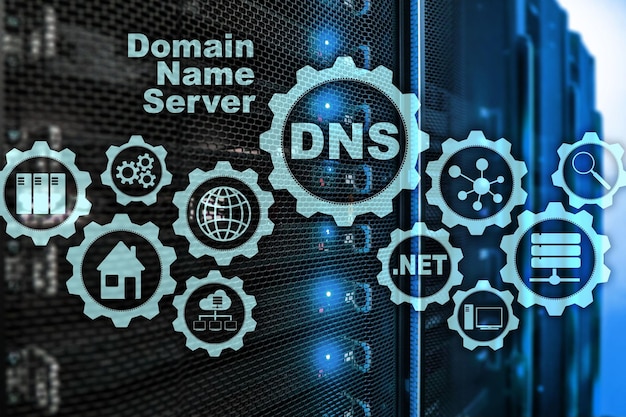 DNS Sistema de nombres de dominio Red Comunicación web Internet y concepto de tecnología digital